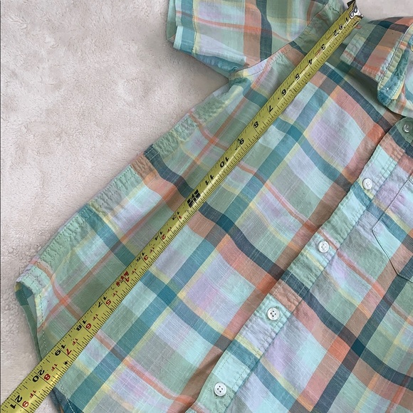 Cat & Jack Button Down Shirt 8 Short Sleeves Mint Green Orange EUC - Picture 7 of 9